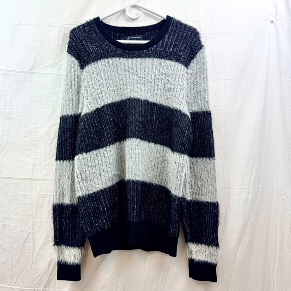 Long Back Striped Fuzzy Sweater Women M Gray INC International Concepts - Picture 1 of 8